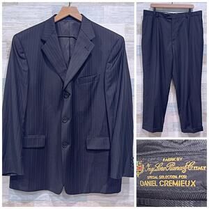 Ing Loro Piana Italy Wool Striped Suit Black Stripe Daniel Cremieux Mens 44S 37W